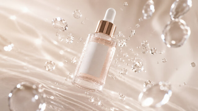 Bottle of serum floats in water