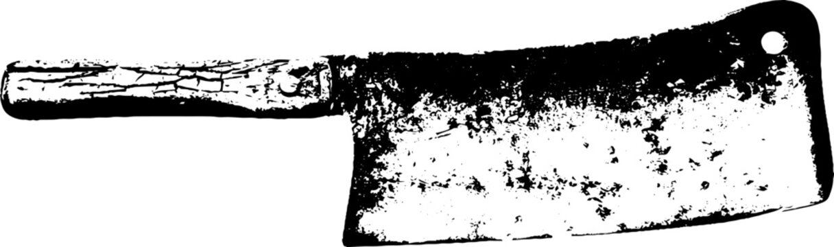 Grungy black and white meat cleaver stencil isolated on white background for poster background and design