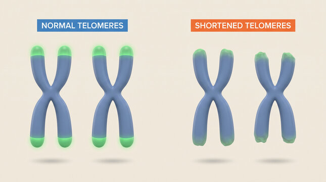 Normal vs Shortened Telomeres Chromosome Aging Comparison Diagram