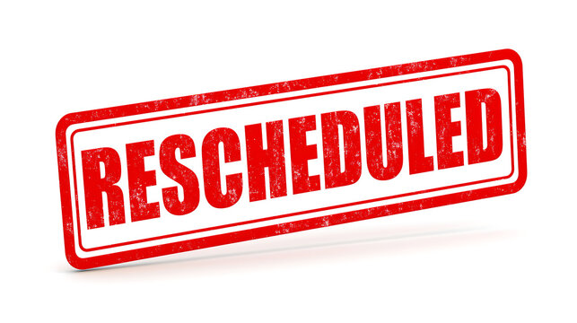 Red grunge rubber stamp with the text rescheduled isolated on a white background, concept of change, delay, postponement, and update