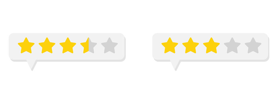 Three and three point five star rating icons in speech bubbles for customer feedback review