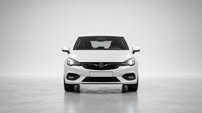 White Sedan Front View: A clean, modern white sedan is presented from a direct front-facing perspective, highlighting its sleek design and prominent grille.