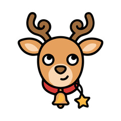 Fototapeta premium Cute Cartoon Reindeer Head Wearing a Bell and Star Necklace