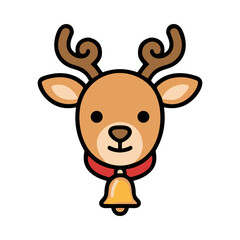 Fototapeta premium Cute Cartoon Reindeer With Antlers And Bell Collar Christmas Illustration