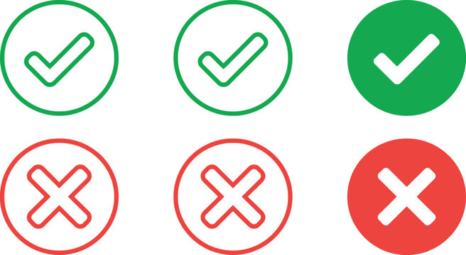 Set of green check mark and red cross icons for correct and incorrect choice buttons