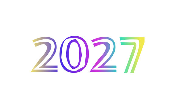 Modern outline gradient 2027 typography text isolated on transparent background Happy New Year 2027 stroke number design