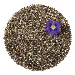 Naklejka premium Healthy eating and superfood concept, chia seeds with a purple flower, omega-3 and dietary fiber for wellness