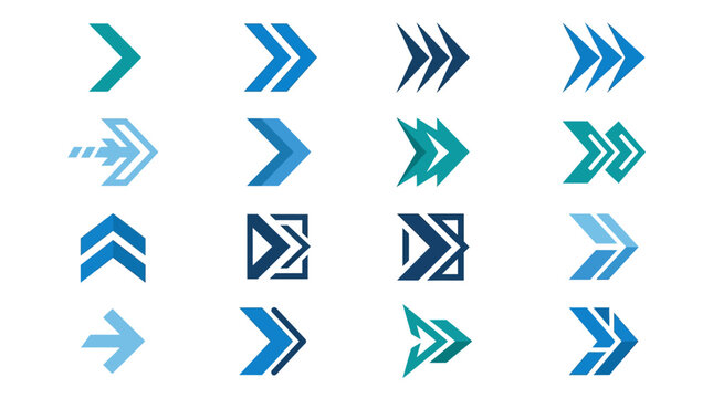 Set of various blue and teal geometric arrow icons for design elements.