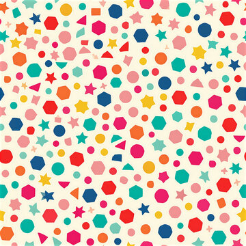 Colorful geometric star and polygon seamless pattern for kids