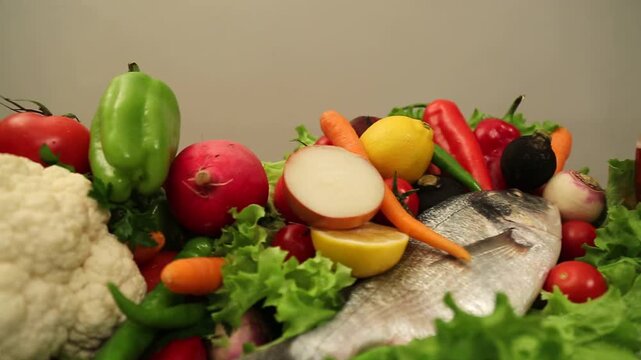 Elegant Table Setting With Fresh Fish And Seasonal Produce