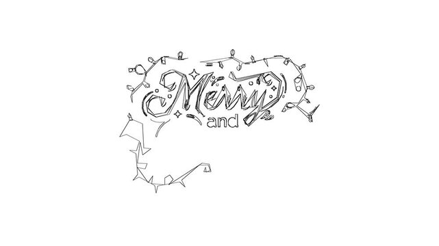 Elegant hand drawn Merry and Bright Christmas holiday calligraphy lettering design.