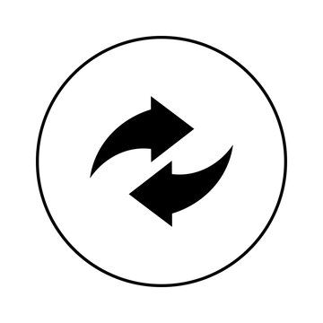Black refresh icon with two curved arrows inside a circle for web and mobile interface
