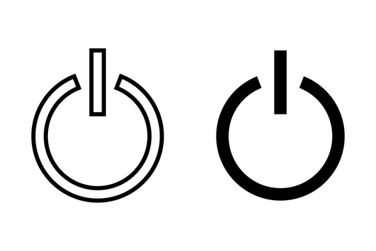Black and white power button icons for electronic devices and computer interface design
