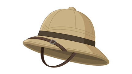 Fototapeta premium Vintage beige pith helmet featuring a decorative brown strap in a clean flat vector design style