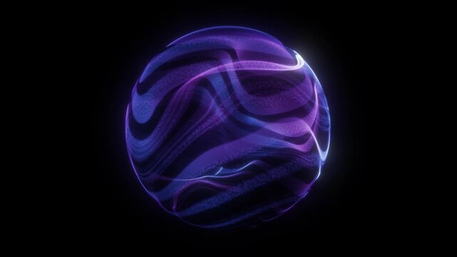 Purple flowing energy ball particles. Violet dust sphere swirling blue wave rim black. Mystical cosmic orb, abstract sci-fi, video loop. Violet electric core. Abstract magic sphere  plasma glow.