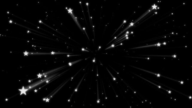 Glittering star burst and glowing sparkle on black background, bursting glowing stars visual effect, abstract sparkling star particles motion loop overlay, glowing stars light rays particles.4k video