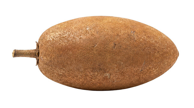 Single sapodilla fruit isolated on transparent background
