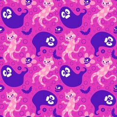 Naklejka premium Halloween animals seamless cats pattern for wrapping paper and fabrics and linens and kids clothes print