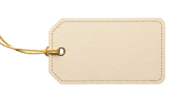 Blank beige paper gift tag with string isolated on transparent background
