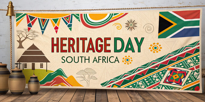 Heritage Day South Africa Cultural Celebration Poster with African Woman and National Symbols