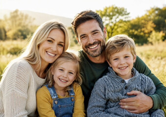 Obraz premium Happy Family Portrait Outdoors with Children