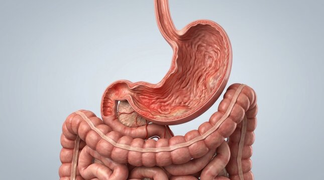 Anatomy of human stomach and digestive system cross section