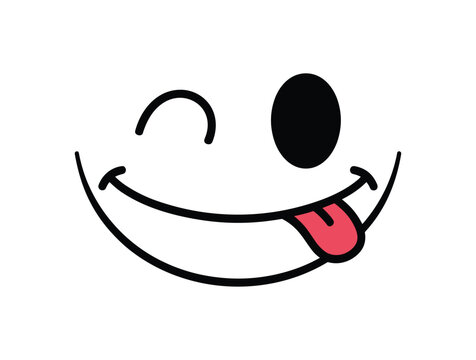 Wink Face with Tongue Out: A playful cartoon face winks with one eye and sticks out its tongue, exuding a cheeky and mischievous vibe.
