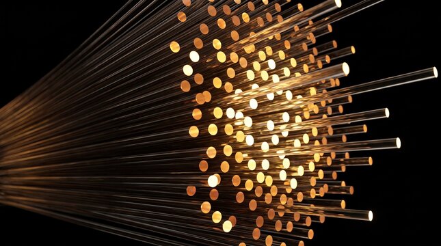 Amber 3D fiber bundle glowing in molten gold