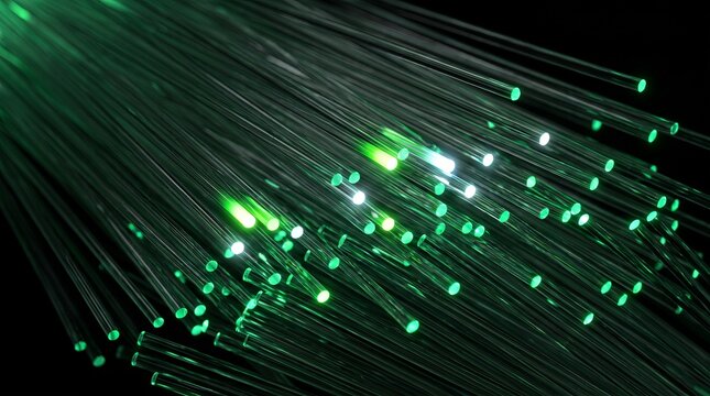 Sparse green 3D cable tips rendered in darkness