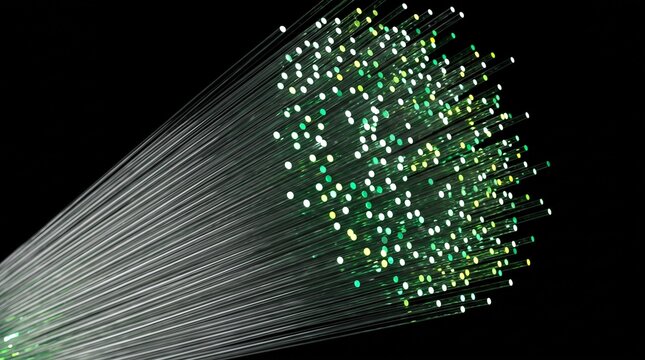 3D optic fibers rendered in a bright bokeh burst