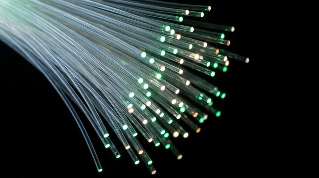Diagonal 3D glass fibers fanning in amber light