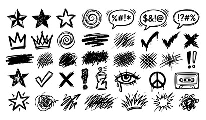 Fototapeta premium Monochrome Hand Drawn Graffiti Scribble Icons Editable Vector Collection