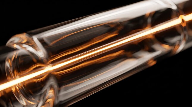 Slender 3D glass rod glowing with amber light