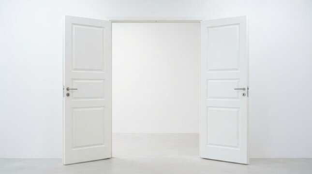 Open double white doors leading to an empty room