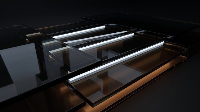 Staggered 3D glass sheets rendered in a maze pattern