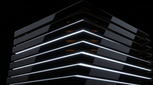 Sharp 3D corner glowing along stacked glass edges