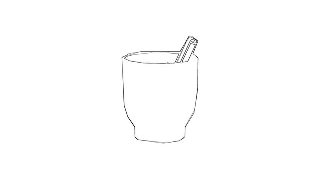 Simple black and white line drawing of a cup with a spoon inside.