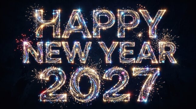 Happy New Year 2027 glowing fireworks typography celebration text