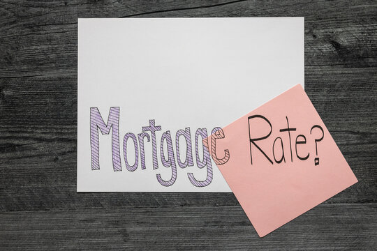 Mortgage Rate? concept graphic, flat lay photo of handwritten message with available negative space.