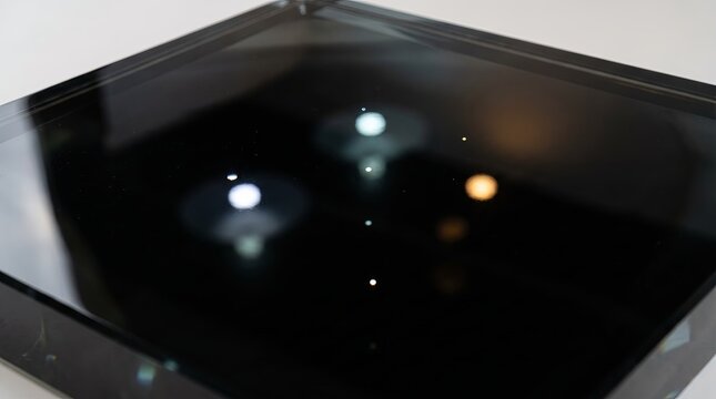 Soft 3D bokeh rendered across a black panel