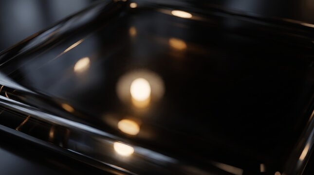 Blurred 3D highlights glowing on black glass