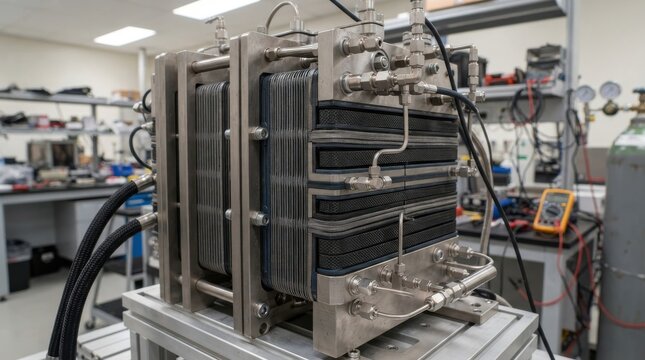 Hydrogen fuel cell stack in a research laboratory