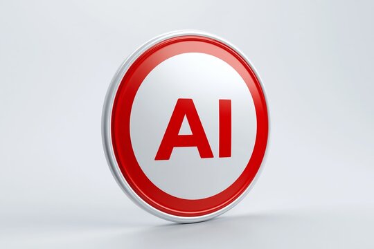Ai icon in red circle on white background, warning or prohibitory road sign