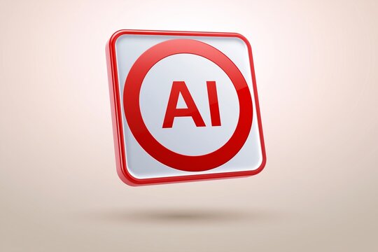 Red and white ai icon on square button with gradient background