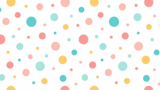 Colorful polka dot pattern featuring pink, yellow, and teal circles on a clean white background for modern graphic design projects.