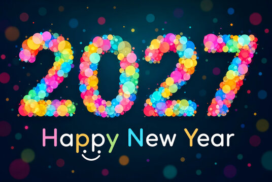 Happy new year 2027 with colorful bokeh circles typography creating festive celebration of future holiday