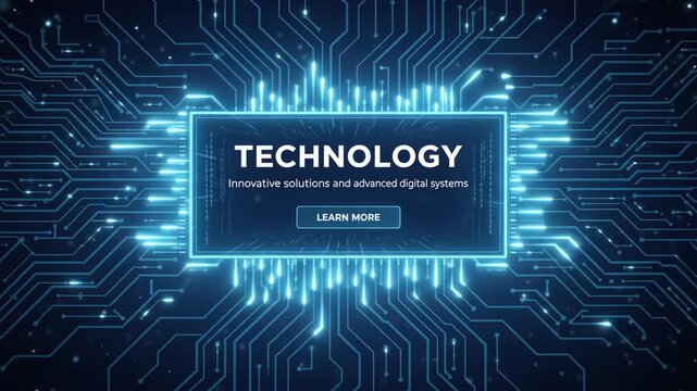 Futuristic Technology Interface on Blue Circuit Board Background