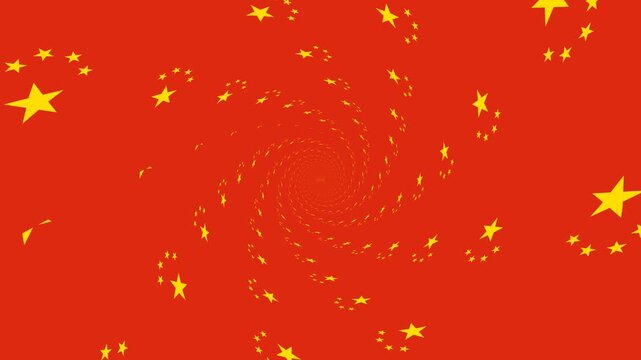 Abstract red tunnel with yellow stars inspired by the colors of the Chinese flag. Ideal for themes including China, abstract backgrounds, 3D design, tunnels, future, dynamics and motion