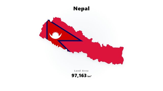 Map Silhouette Of Nepal, Overlaid With Its Official National Flag And Land Area.