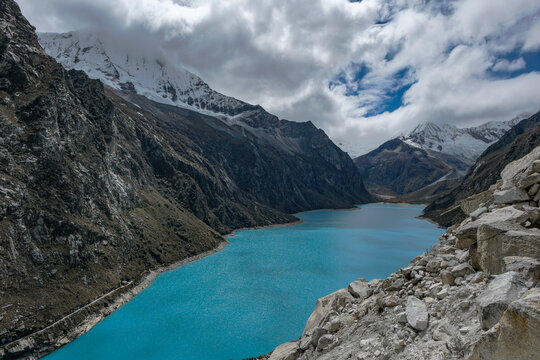 Caraz, Peru - July 17, 2026: Paron Lagoon is a glacial lagoon located in the province of Huaylas in the department of Ancash in Peru.
